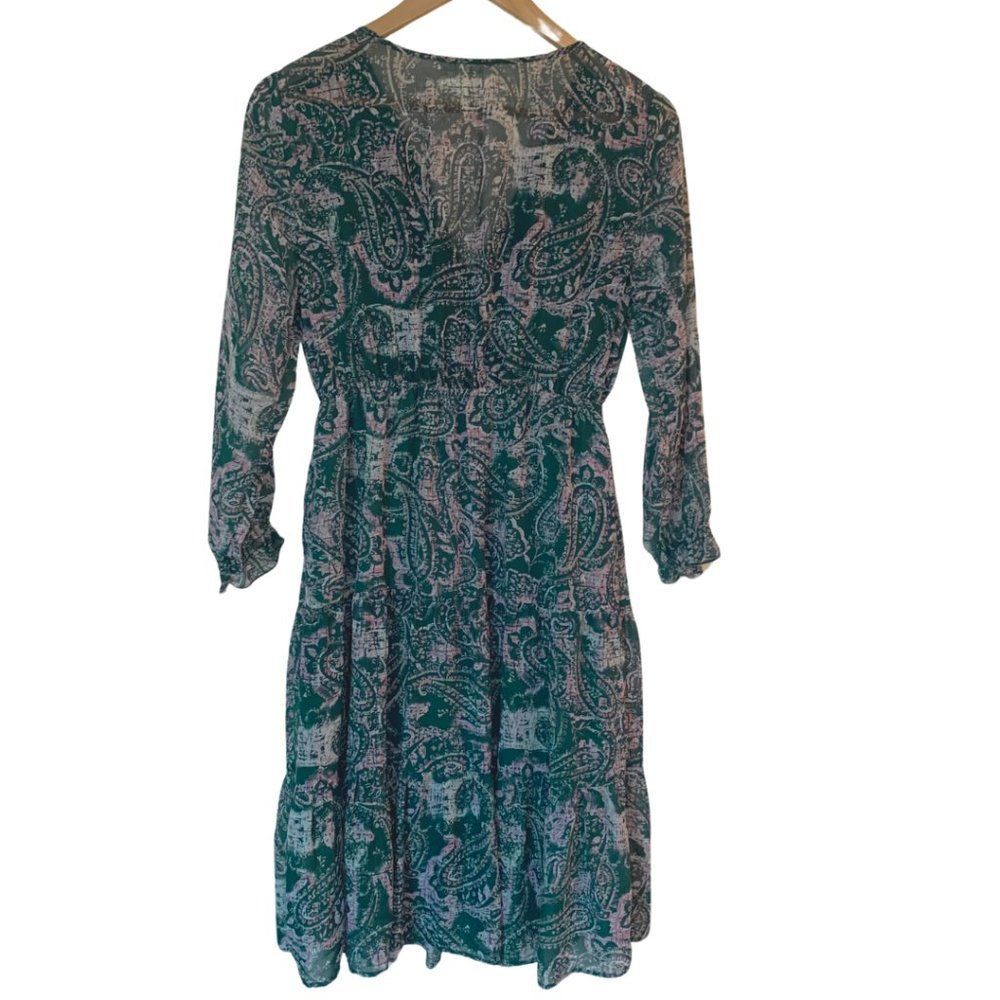 Indigo Rose Pink Dark Green Paisley Tiered Maxi Dress Size PM - Picture 5 of 7